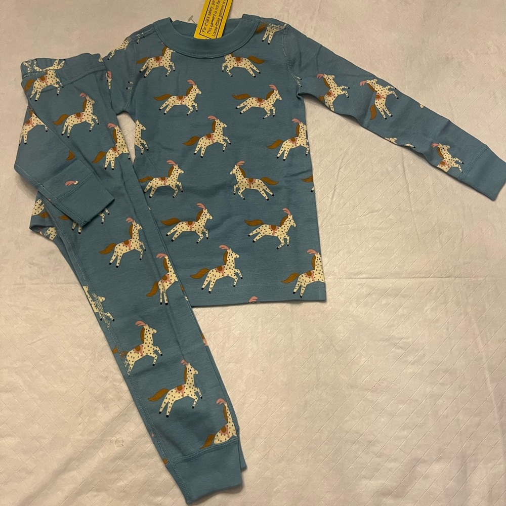 Hanna Andersson Teal Blue Horse-Print Cotton Pajama Set